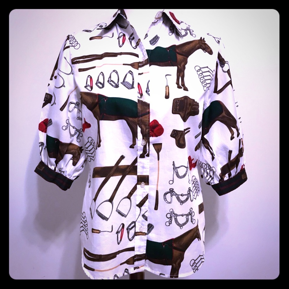 Ralph Lauren Equestrian Print Blouse 🏇🍁🌟